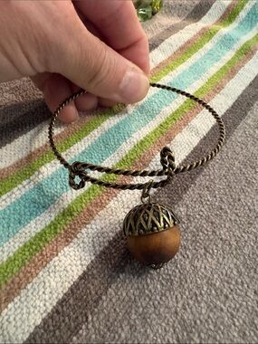 Artisan Brown and Antique Gold Acorn Charm Bracelet